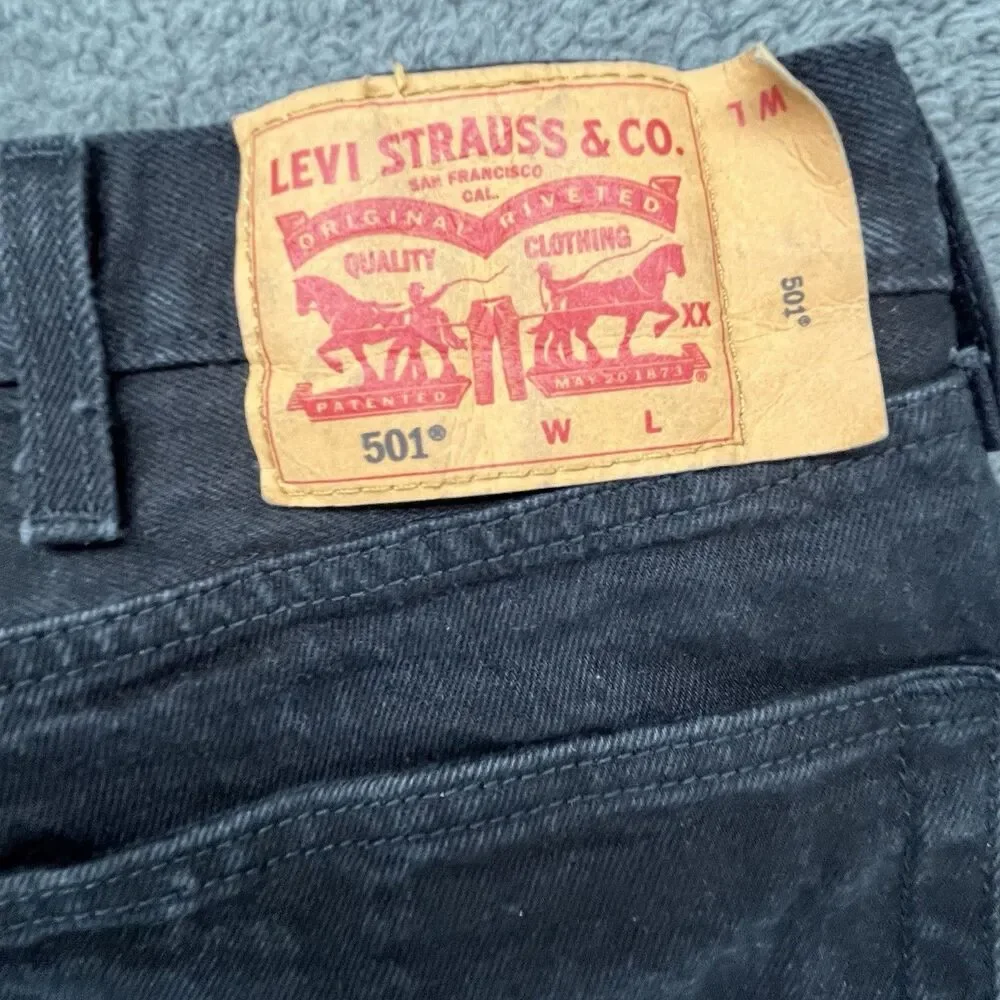 Levis 501 Jeans Mens 44x30 Black Regular Straight Button‎ Fly Dark Denim